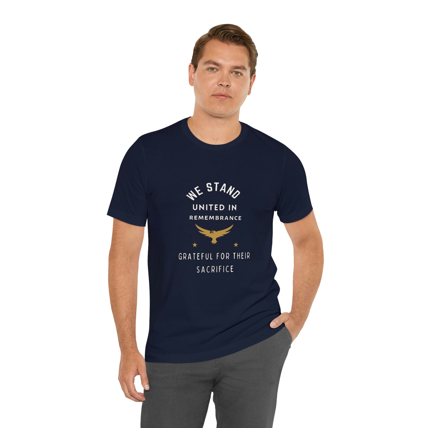 Memorial Day Short Sleeve T-Shirt - We stand united in remembrance, grateful for their sacrifice. Veterans, Military Tribute, Gift Ideas