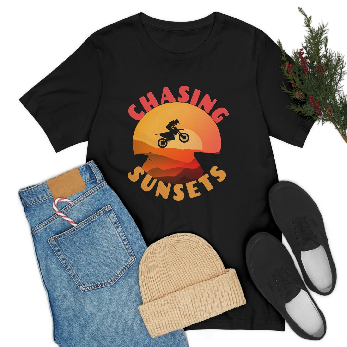 Riding Motorcycle Short Sleeve T-Shirt - CHASING SUNSETS - Forever Chasing Sunsets Shirt - Chasing Sunset Shirt, Rider Shirt, Biker Gift, Motorcycle Shirts