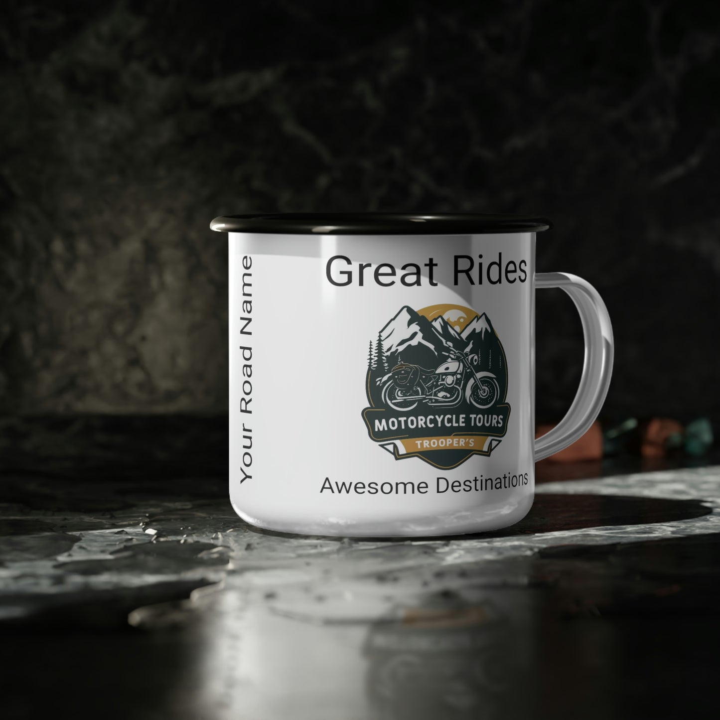 Troopers Travels and Tours Personalized Motorcycle Enamel Camping Cup