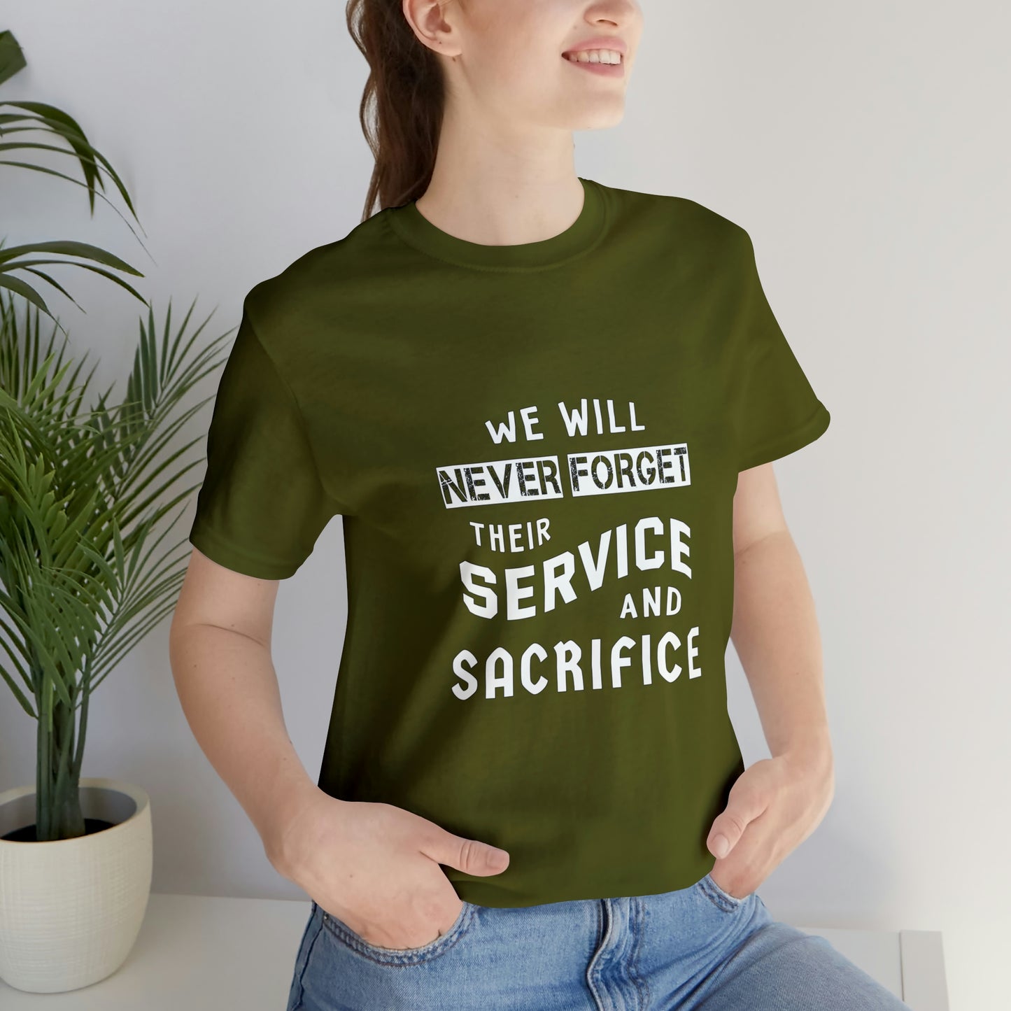 Memorial Day Short Sleeve T-Shirt - We will never forget their service and sacrifice. Veterans Gift, Gift Ideas, Military Shirt, Remembrance