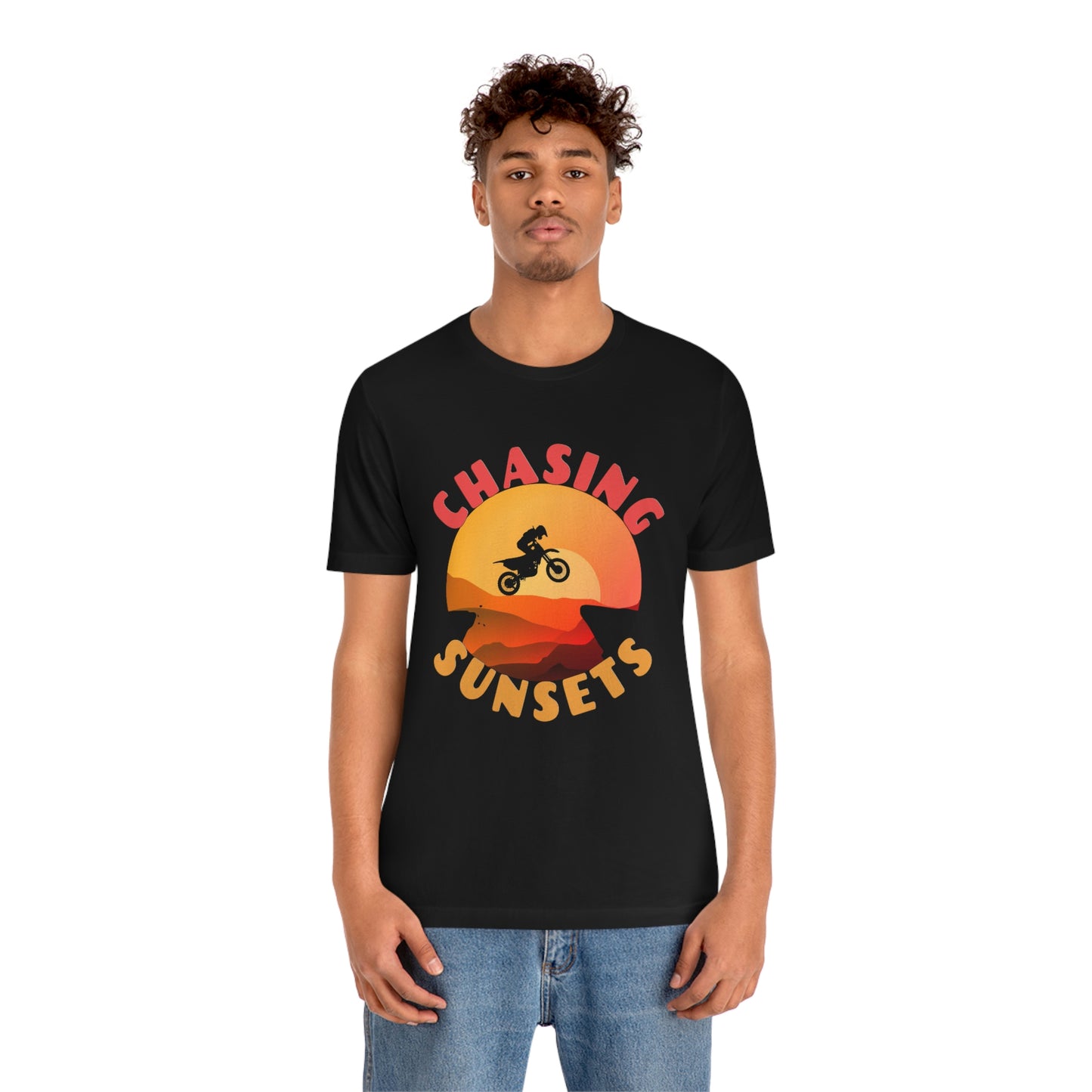 Riding Motorcycle Short Sleeve T-Shirt - CHASING SUNSETS - Forever Chasing Sunsets Shirt - Chasing Sunset Shirt, Rider Shirt, Biker Gift, Motorcycle Shirts