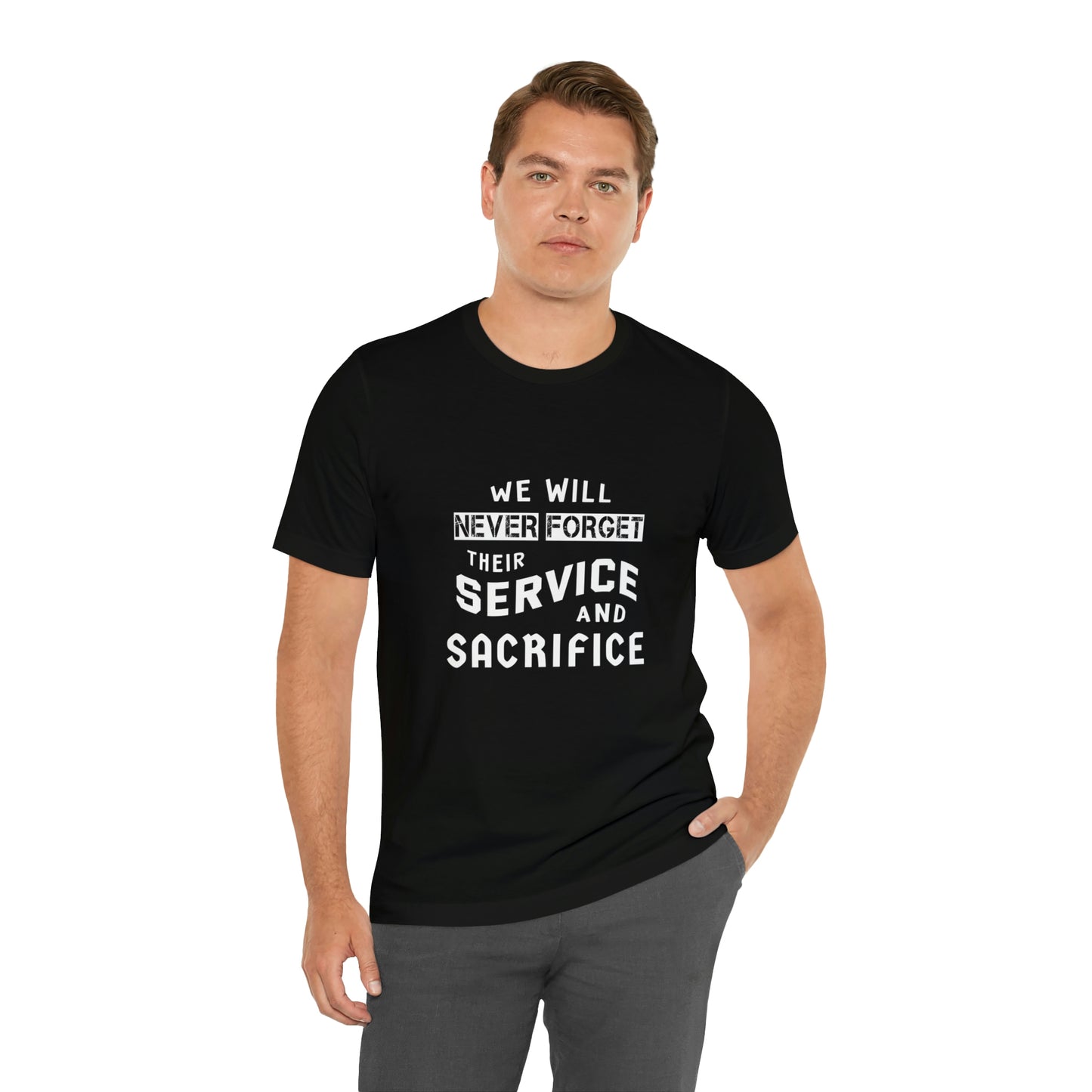 Memorial Day Short Sleeve T-Shirt - We will never forget their service and sacrifice. Veterans Gift, Gift Ideas, Military Shirt, Remembrance