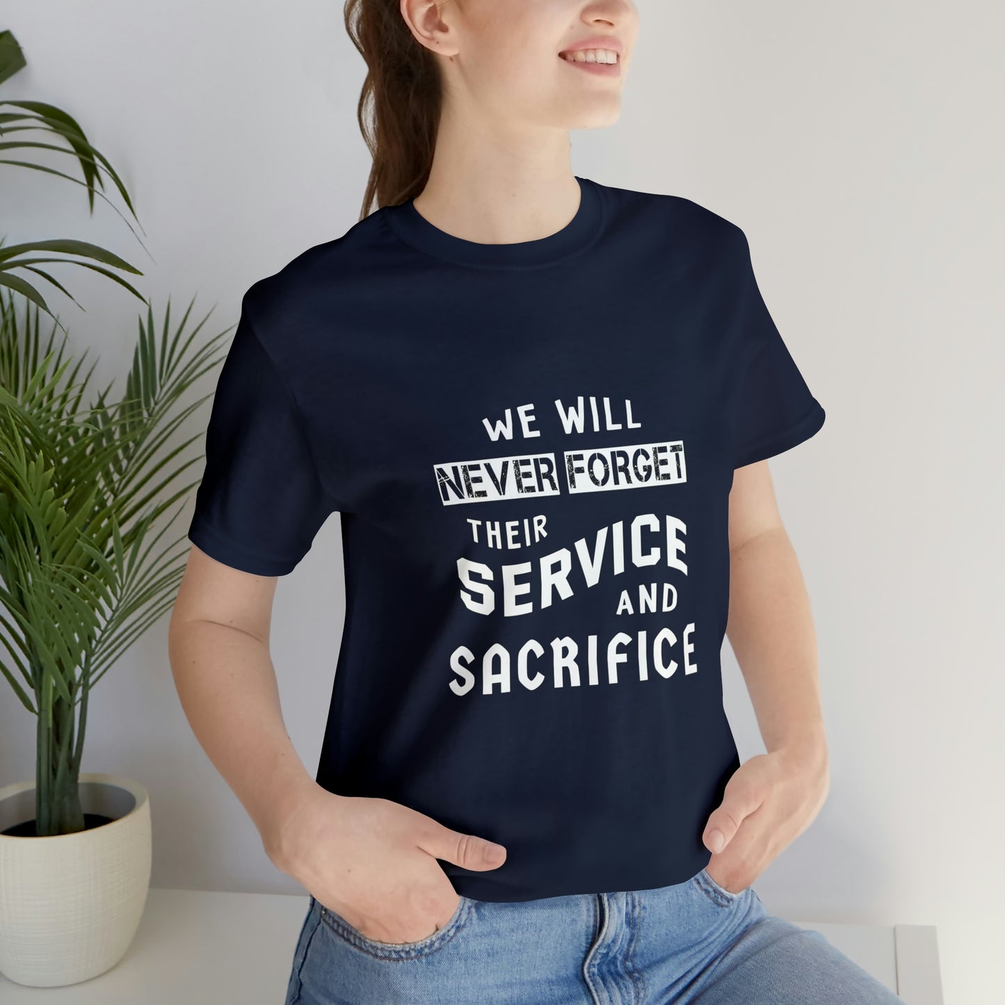 Memorial Day Short Sleeve T-Shirt - We will never forget their service and sacrifice. Veterans Gift, Gift Ideas, Military Shirt, Remembrance