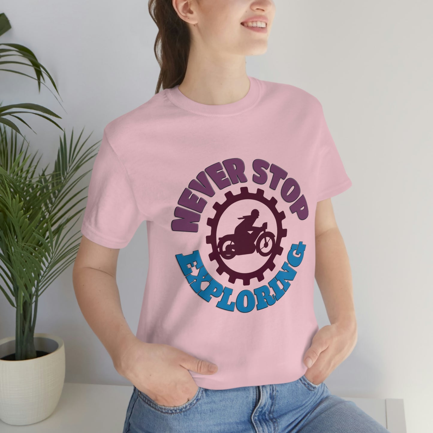 Motorcycle Short Sleeve T-Shirt - Never Stop Exploring -Biker T-shirt, Cool Bike Shirt, Motorcycle shirt, Biker Gift, Motorcycle Rider Gift