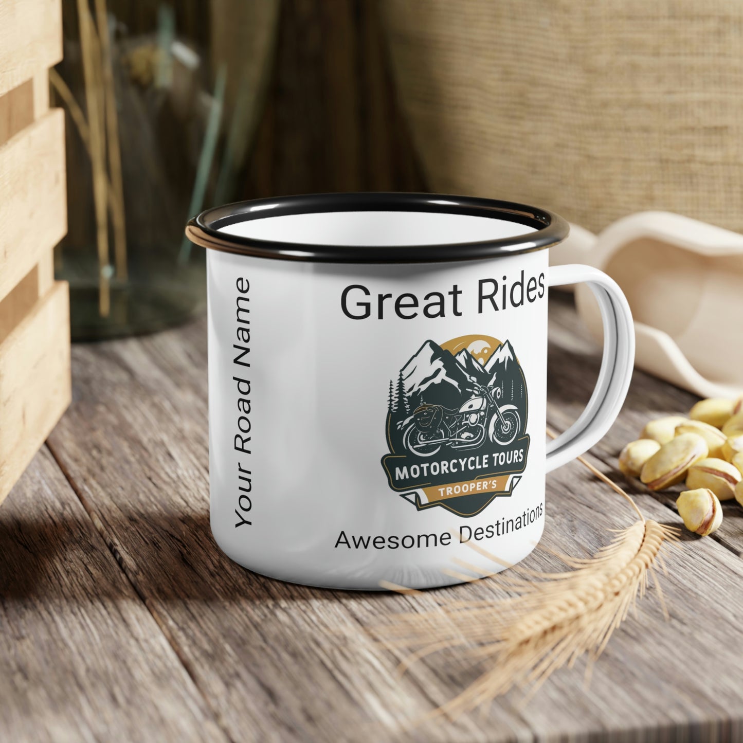 Troopers Travels and Tours Personalized Motorcycle Enamel Camping Cup