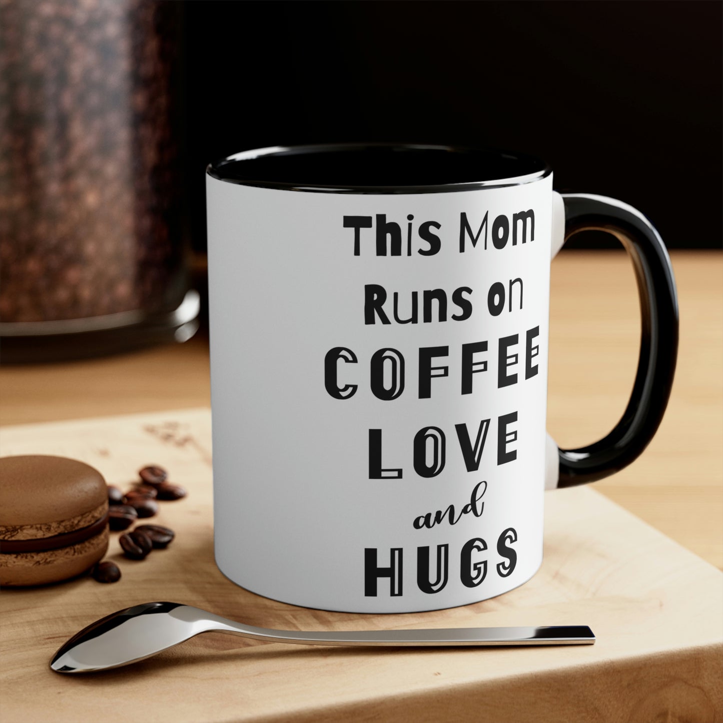 Mother's Day Coffee Mug - This Mom runs on Coffee, Love, and Hugs. Coffee lover, ceramic mug, 11 oz, customized mug, gift for Mom